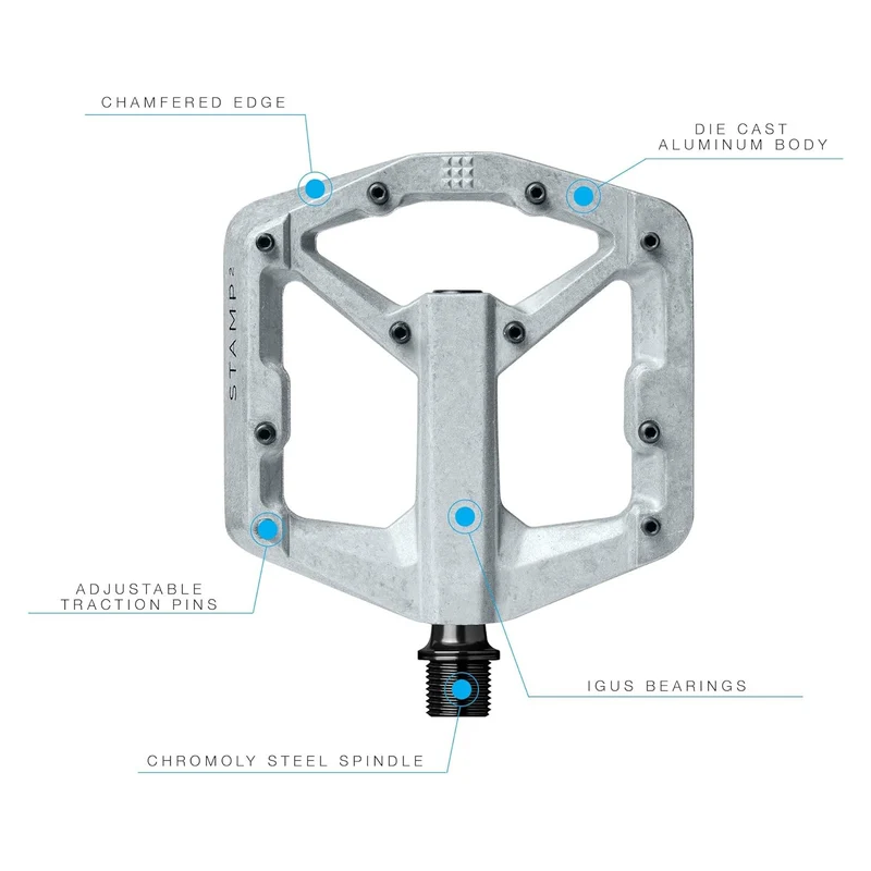 Crank Brothers Stamp 2 V2 Gen 2 Raw Large 9/16 Inch Platform Bike Pedals
