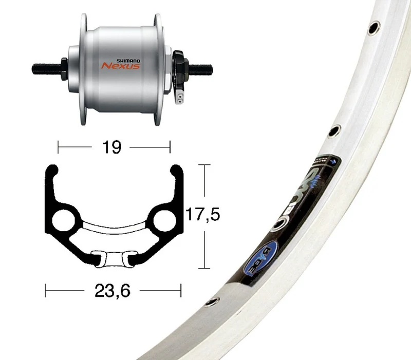 Winora V-Rad 28x1.75Nabend.DHC3003 si.Starr36L Ryde Zac 19 silber Niro-Speiche