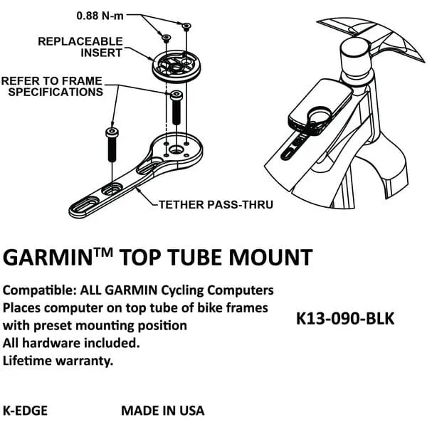 K-Edge Garmin Top Tube Mount, Black Anodised Bike Computer Mount for Garmin