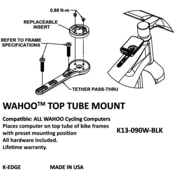 K-Edge Wahoo Top Tube Mount, Black Anodised Bike Computer Mount for Wahoo
