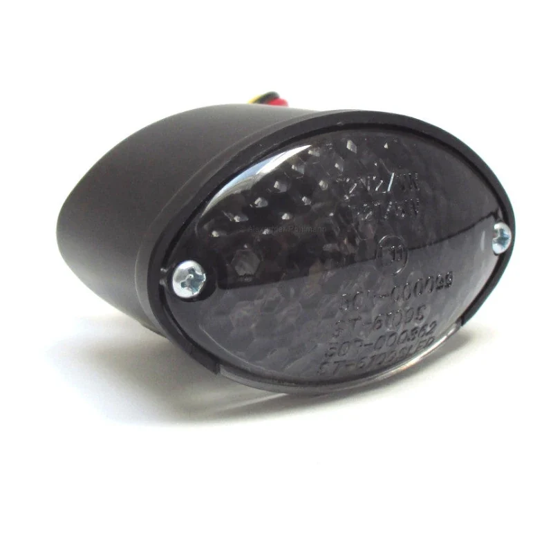 LED-Rücklicht Cat-Eye schwarz, Getönt, 68x43 mm, mit KZL, E-geprüft, 12V/1W