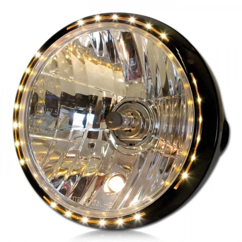 Scheinwerfer 7 Zoll New Nevo H4 schwarz, LED-Ring, Seitlich, Klar, E-geprüft