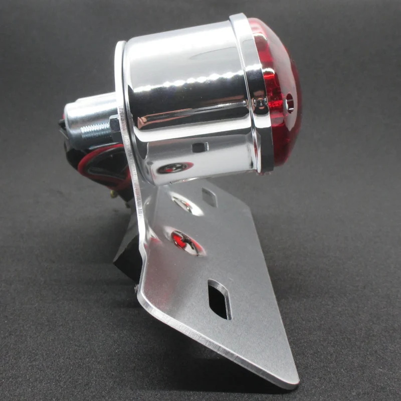 Rücklicht mit Kennzeichenhalter Cat-Eye chrom, Glas rot, KZL, E-geprüft, 12V/5W