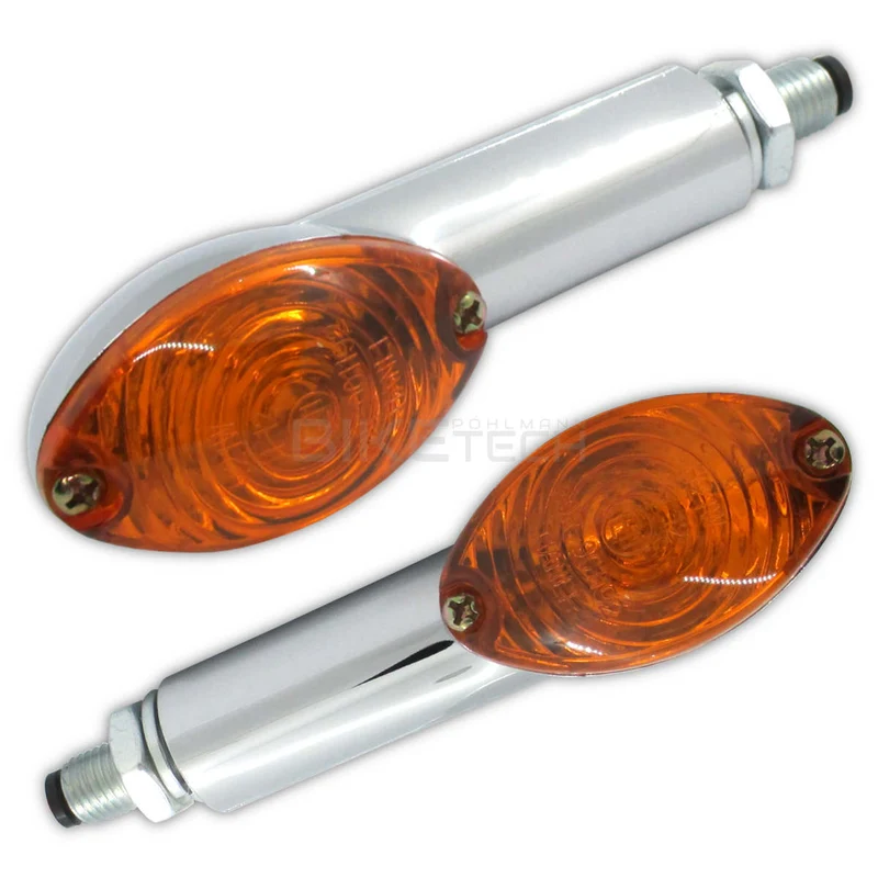 Blinker Paar Shin-Yo Cat-Eye lang, Chrom, Gelb, M10, E-geprüft, 12V/21W