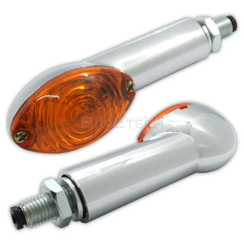 Blinker Paar Shin-Yo Cat-Eye lang, Chrom, Gelb, M10, E-geprüft, 12V/21W