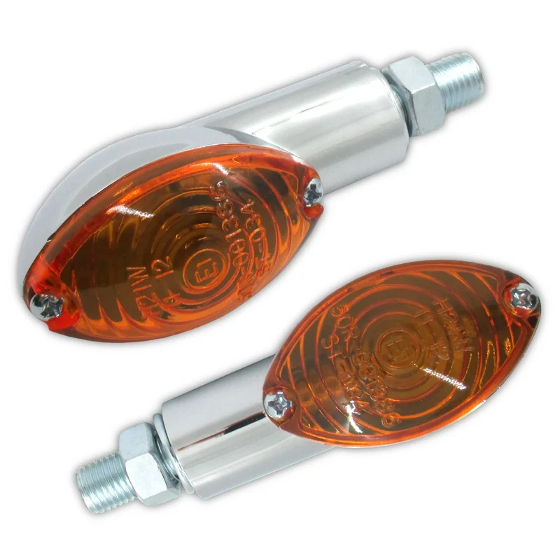 Blinker Paar Highsider Cateye, Chrom, Gelb, M10, E-geprüft, 12V/21W