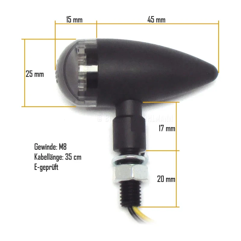 LED-Blinker Paar Progress-Line Bullet, Getönt, M8, E-geprüft, 12V/2W