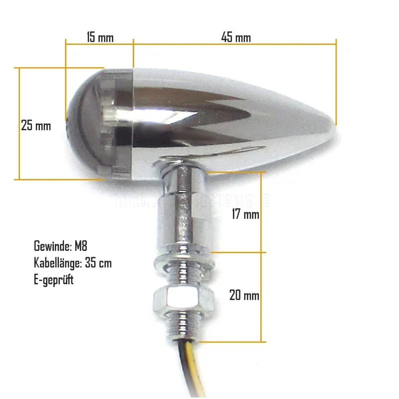 LED-Blinker Paar Progress-Line Bullet, Getönt, M8, E-geprüft, 12V/2W