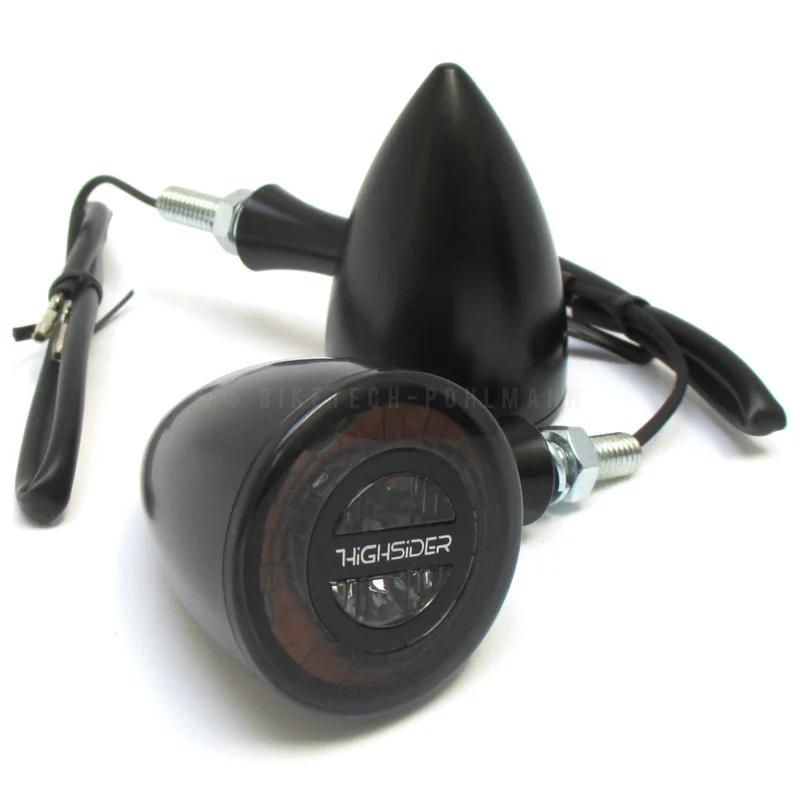 LED-Blinker Paar Highsider Rocket Bullet schwarz, Getönt, E-geprüft, 12V/2,7W