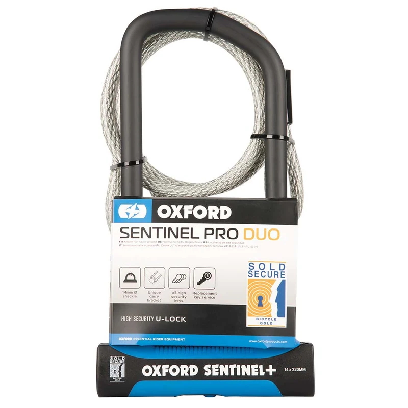 Oxford Sentinel Pro Duo 320x177mm With Cable Bike D-Lock