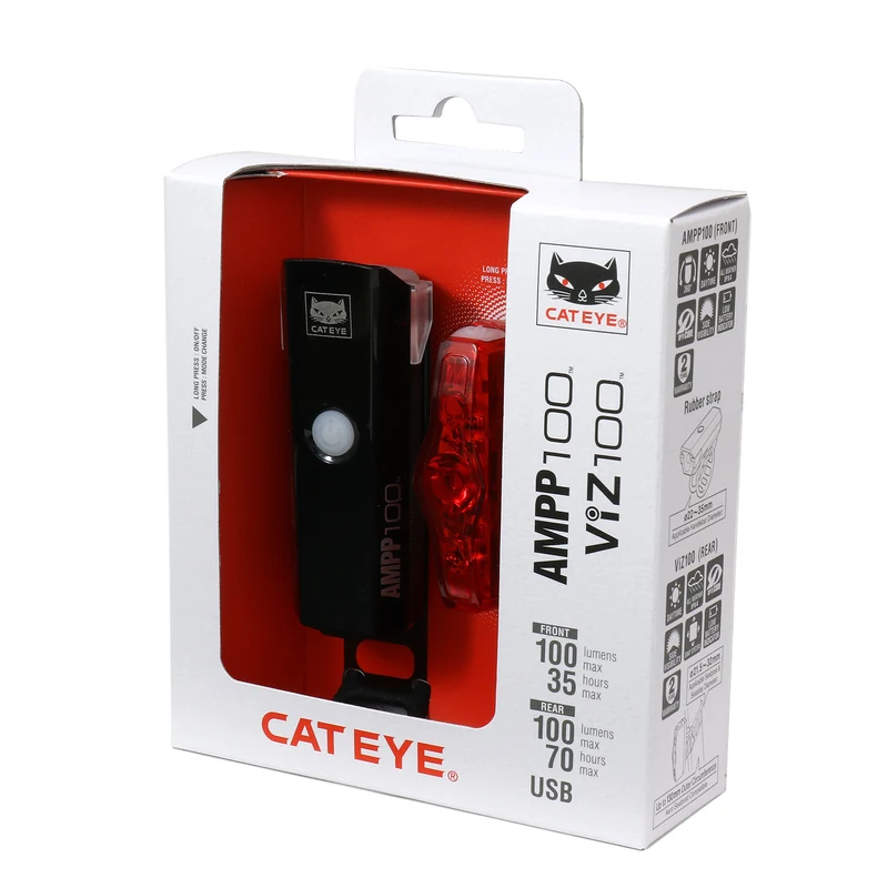 Cateye Ampp 100 Front & Viz 100 Rear Rechargeable Front & Rear Bike Light Set
