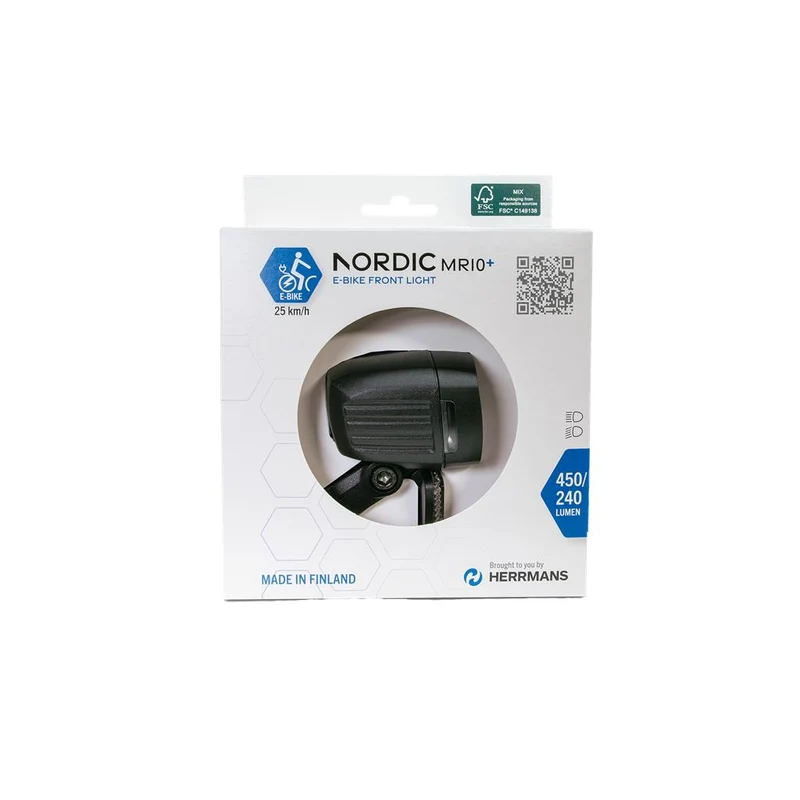 Herrmans Nordic MR10 Plus E, schwarz, mit Halter LED-E-Bike-Scheinwerfer HERRMANS