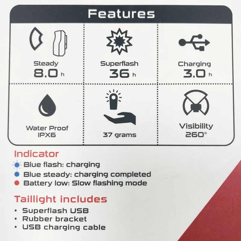 Rear Bike Light Smart Superflash 0.5W Rechargeable Black